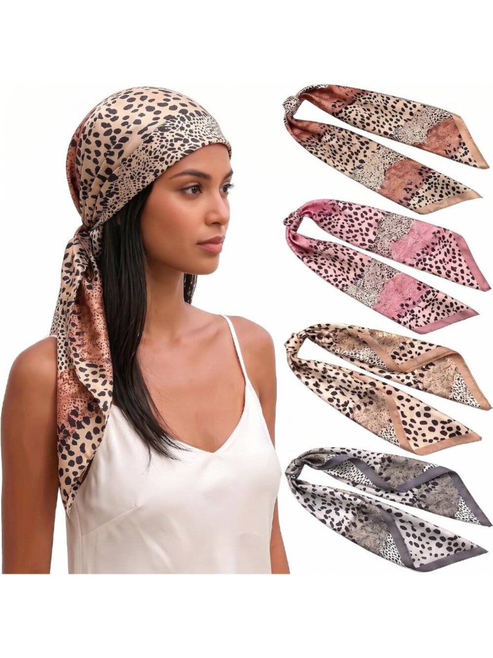 4PCS 35'' Satin Square Head Scarves for Women | Large Fashion Bandanas